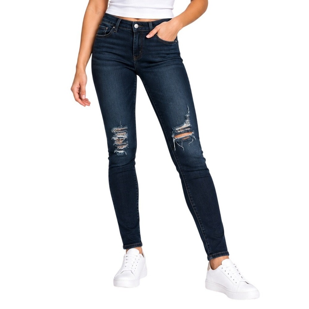 True Religion Dark Wash Halle Mid Rise Super Skinny Distressed Jeans Women's 29